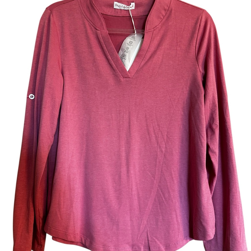 Lilla P Rose Long Sleeve V-Neck Top
